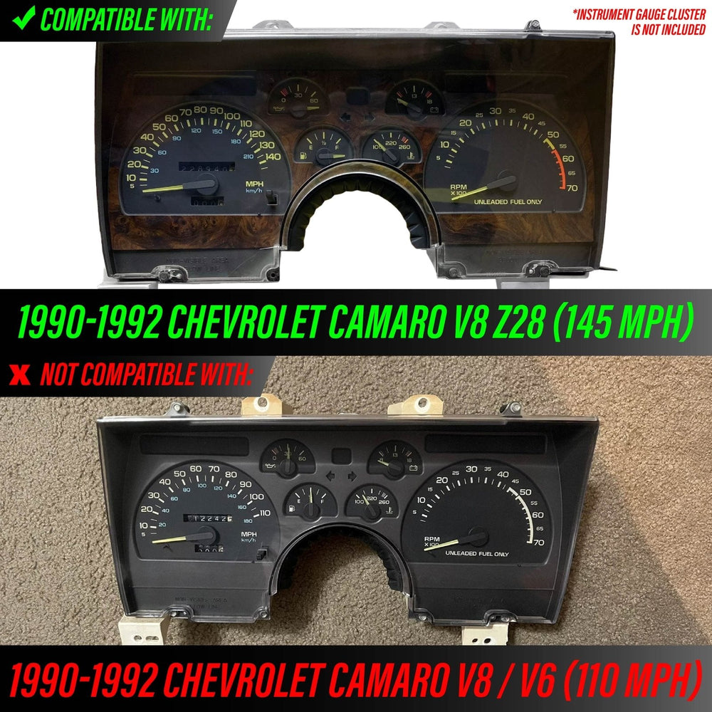 1990 - 1992 Chevrolet Chevy Camaro White Gauge Face Blue/Green Glow for Instrument Cluster