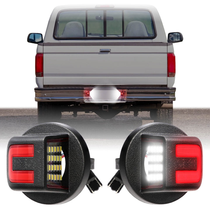 1990 - 2014 Ford F150 Pickup Truck Red U Shape + White LED License Plate Lights