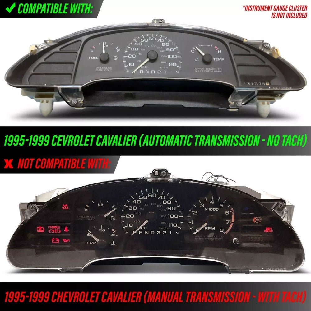 1995 - 1999 Chevrolet Chevy Cavalier White Face Blue/Green Glow Gauge Face for Instrument Cluster