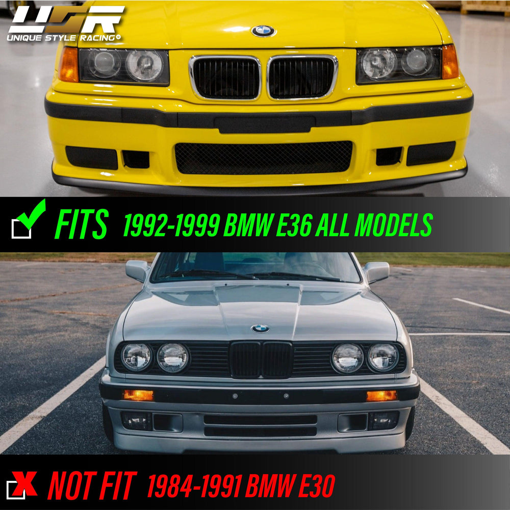 1992-1999 BMW E36 3 Series Yellow High Clear Low Glass Lens Hella Euro Ellipsoid Projector Headlight - Made by DEPO