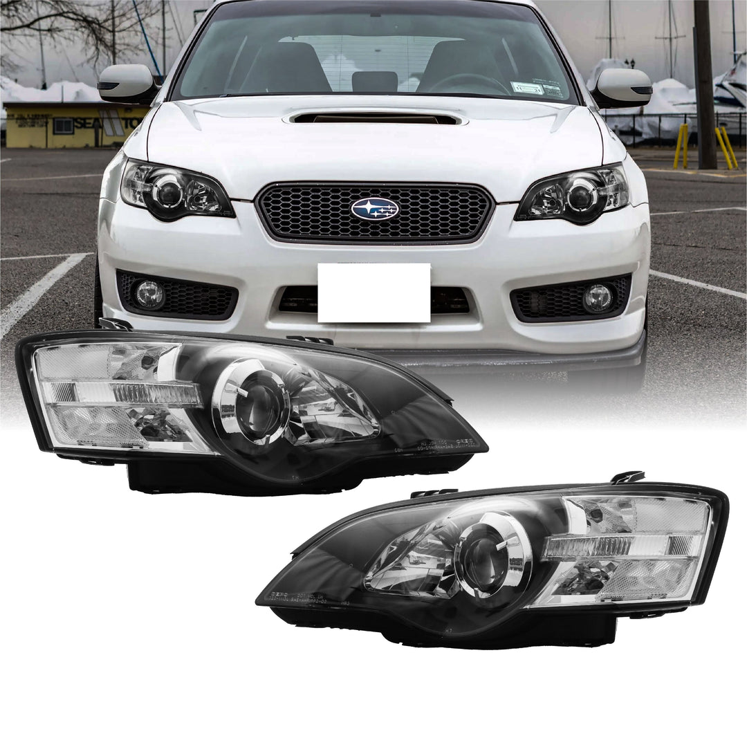 2005-2007 Subaru Legacy / Outback JDM Black/Clear Projector Headlights - Made by DEPO