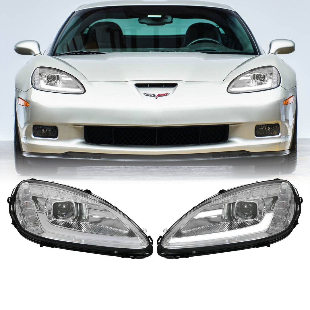 2005-2013 C6 Corvette Sequential Switchback C7 Style LED Black Housing or Chrome Housing Headlight - Made by Unique Style Racing