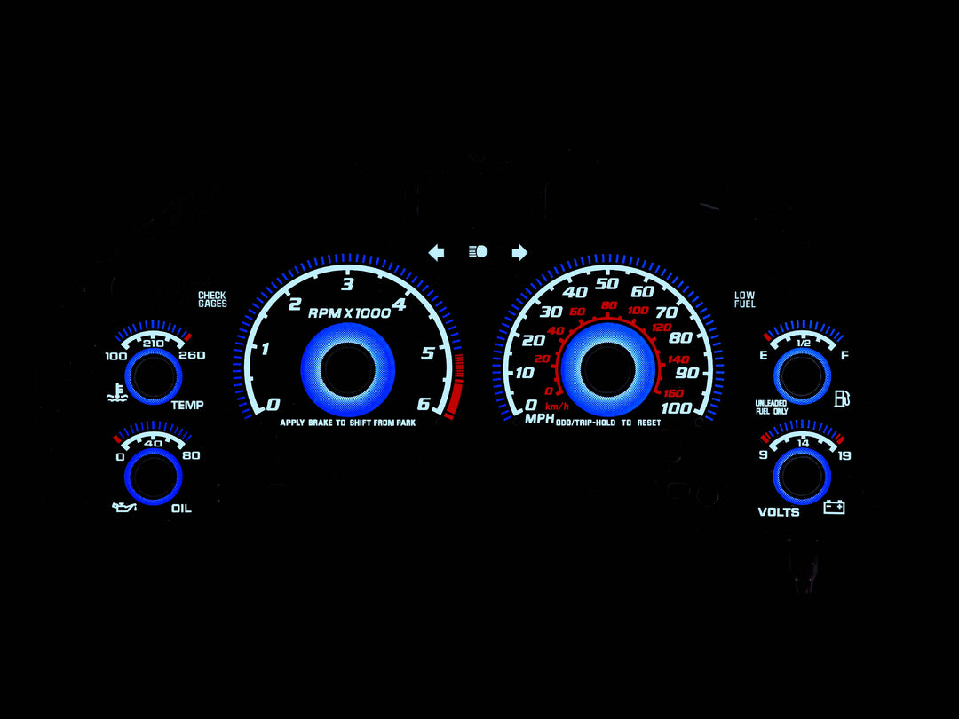 1998-2004 Chevrolet Chevy S10 & Blazer WITH Tach/RPM Black Gauge Face Blue Glow for Instrument Cluster