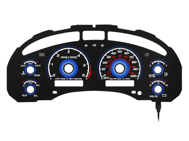 1998-2004 Chevrolet Chevy S10 & Blazer WITH Tach/RPM Black Gauge Face Blue Glow for Instrument Cluster