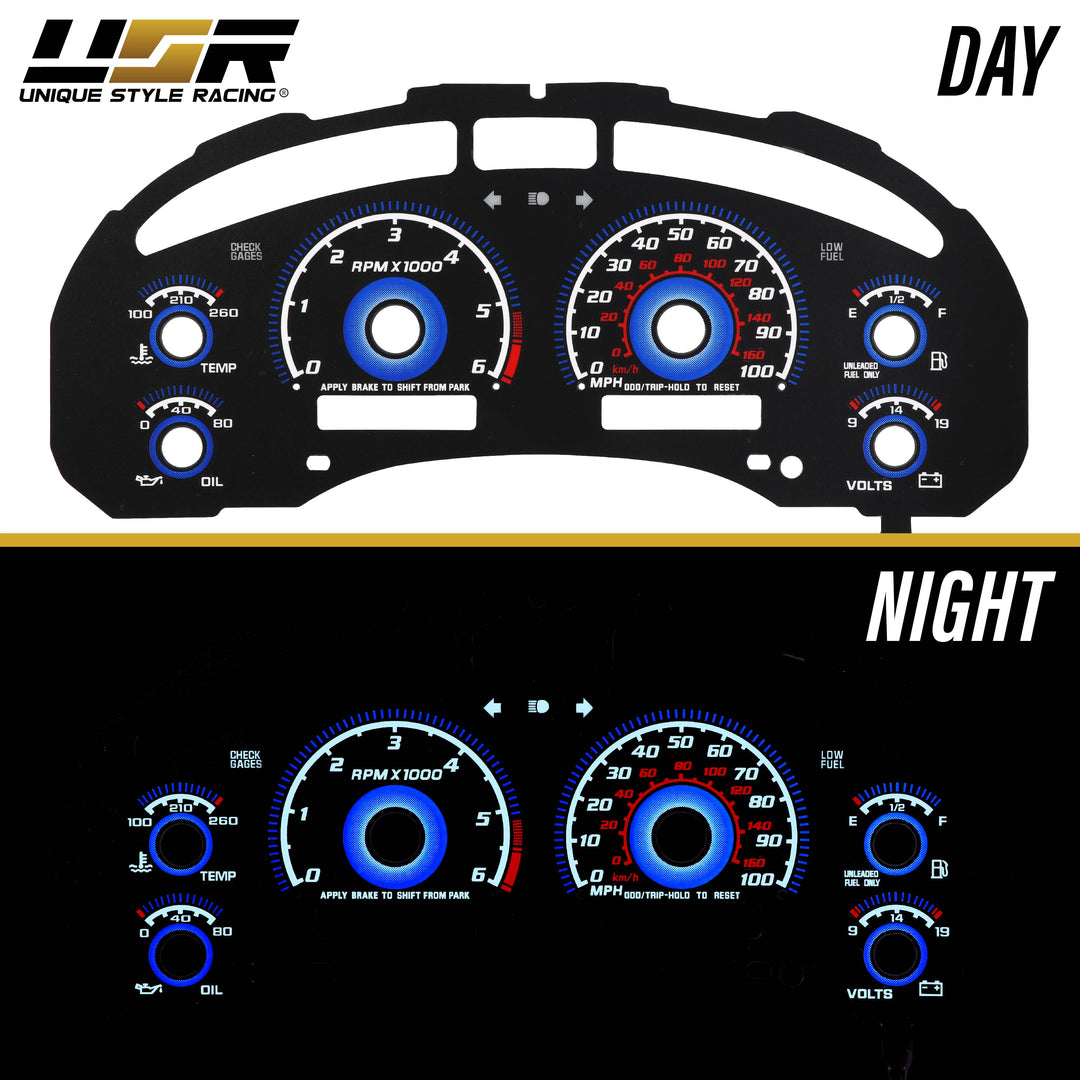 1998-2004 Chevrolet Chevy S10 & Blazer WITH Tach/RPM Black Gauge Face Blue Glow for Instrument Cluster