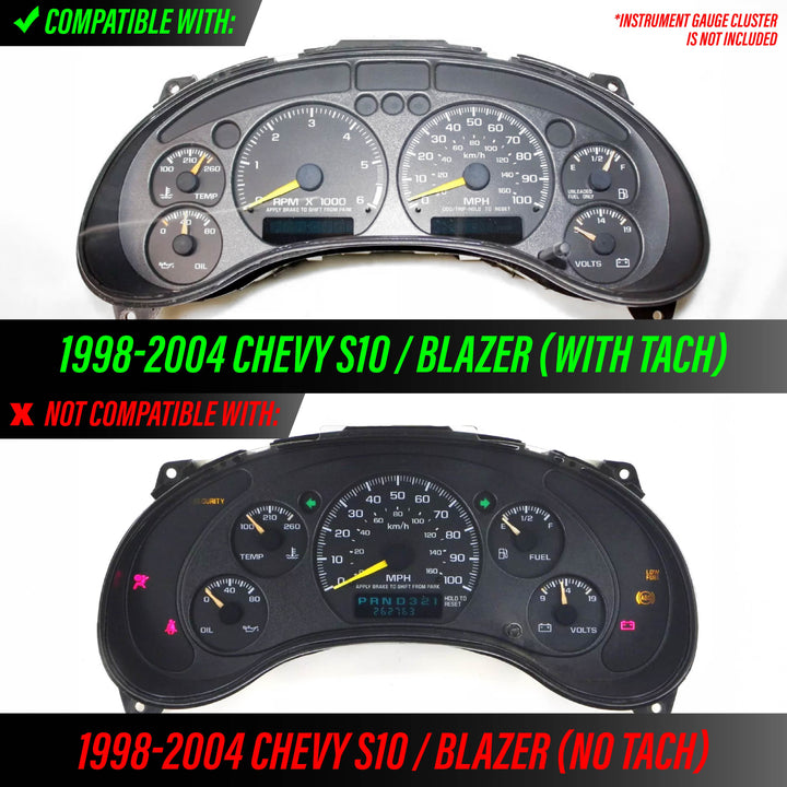 1998-2004 Chevrolet Chevy S10 & Blazer WITH Tach/RPM Black Gauge Face Blue Glow for Instrument Cluster