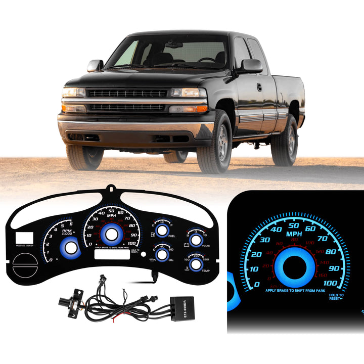 1999-2002 Chevrolet Chevy Silverado & Tahoe Black Gauge Face Blue Glow Gauge for Instrument Cluster