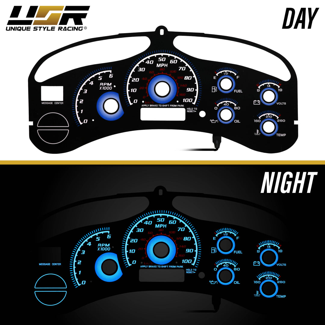 1999-2002 Chevrolet Chevy Silverado & Tahoe Black Gauge Face Blue Glow Gauge for Instrument Cluster