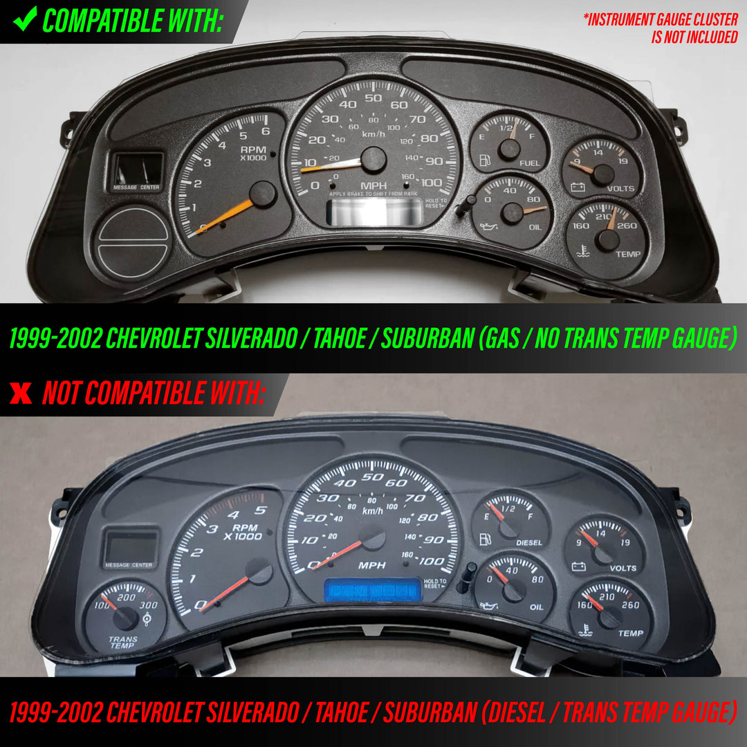 1999-2002 Chevrolet Chevy Silverado & Tahoe Black Gauge Face Blue Glow Gauge for Instrument Cluster