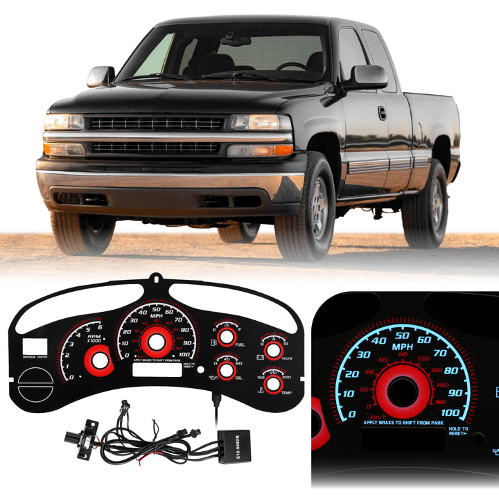 1999-2002 Chevrolet Chevy Silverado & Tahoe Black Gauge Face Red Glow Gauge for Instrument Cluster