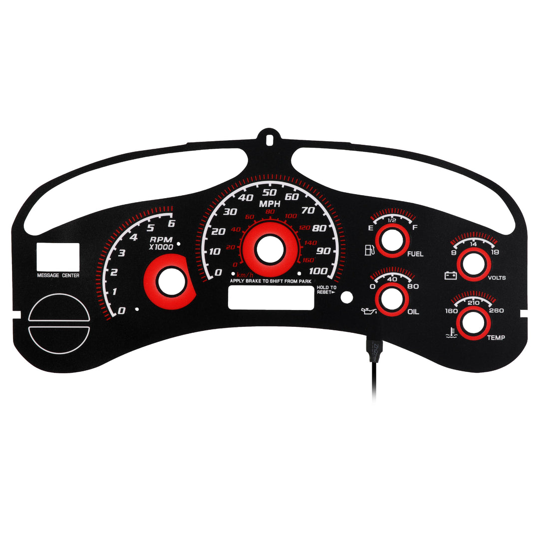 1999-2002 Chevrolet Chevy Silverado & Tahoe Black Gauge Face Red Glow Gauge for Instrument Cluster