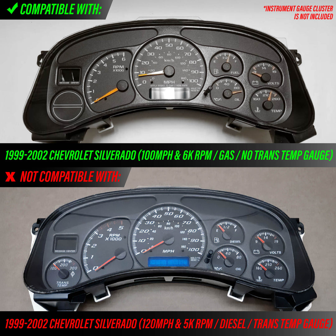 1999-2002 Chevrolet Chevy Silverado & Tahoe Black Gauge Face Red Glow Gauge for Instrument Cluster