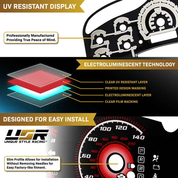 1999-2002 Chevrolet Chevy Silverado & Tahoe Black Gauge Face Red Glow Gauge for Instrument Cluster