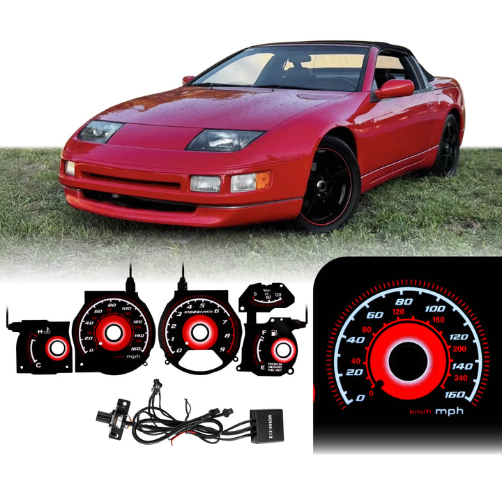 1992-1996 Nissan 300ZX 300 ZX NONTURBO Black Gauge Face Red Glow Gauge for Instrument Cluster