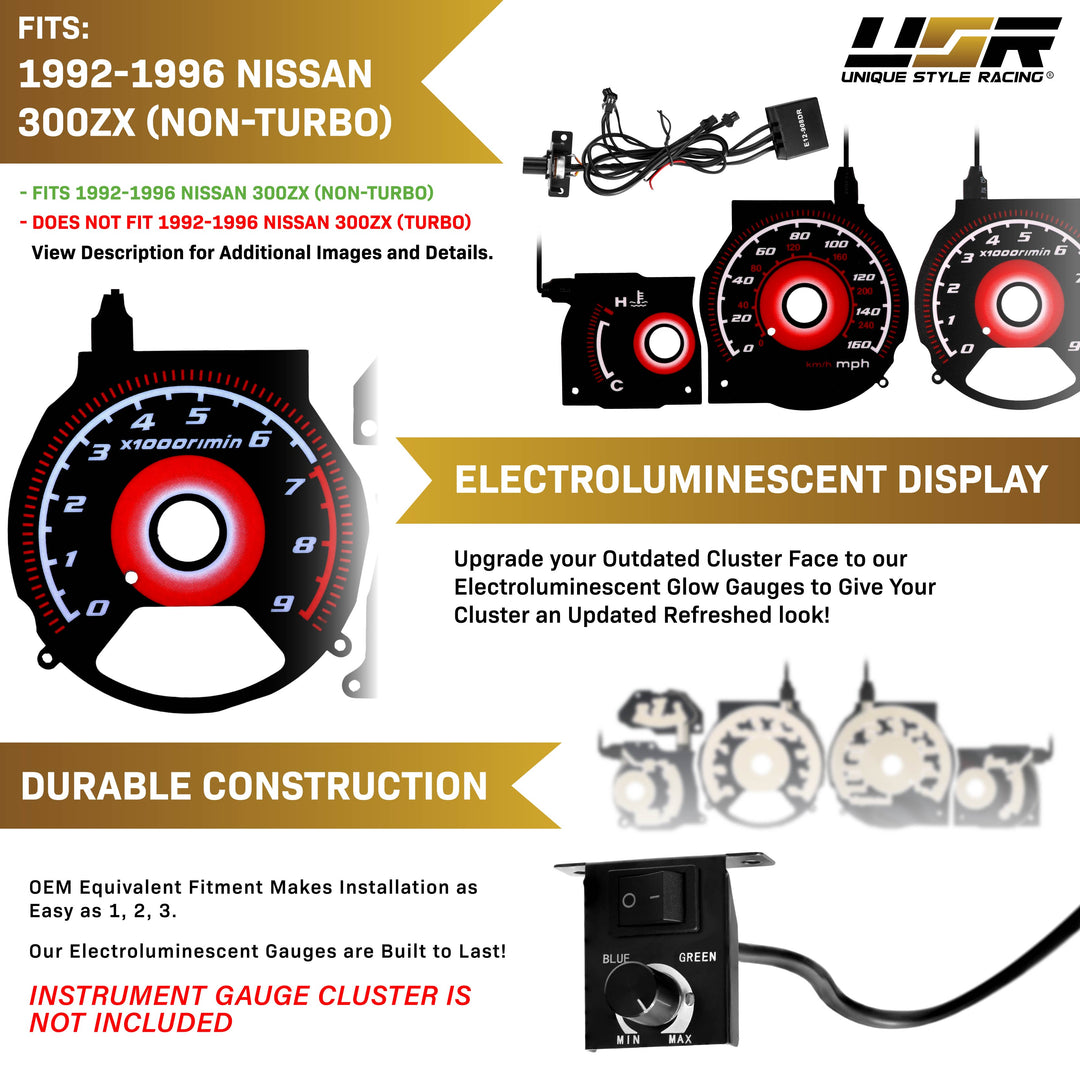 1992-1996 Nissan 300ZX 300 ZX NONTURBO Black Gauge Face Red Glow Gauge for Instrument Cluster