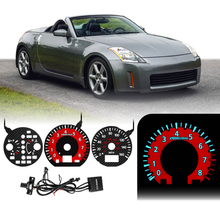 2003-2006 Nissan 350Z Z33 Z Black Gauge Face Red Glow Gauge for Instrument Cluster