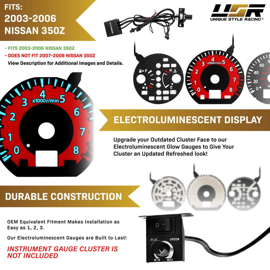 2003-2006 Nissan 350Z Z33 Z Black Gauge Face Red Glow Gauge for Instrument Cluster