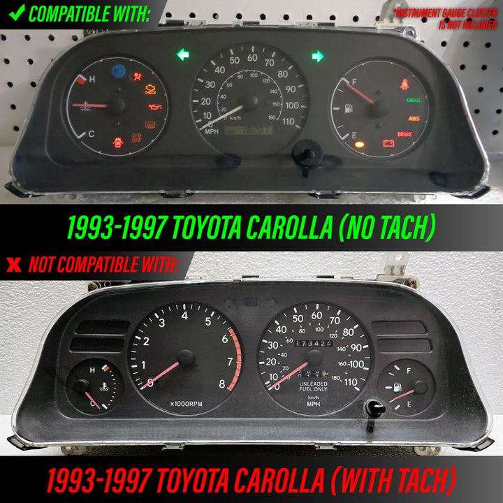 1993-1997 Toyota Corolla White Face Blue/Green Glow Gauge Face for Instrument Cluster