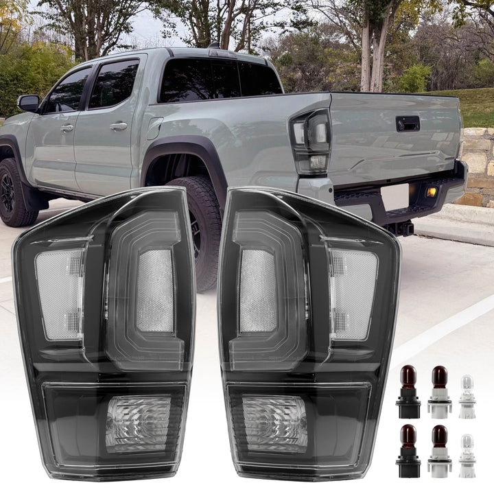 2016-2023 Toyota Tacoma Pickup Truck 3rd Generation JDM Style Black Housing All Clear Lens Tail Lights