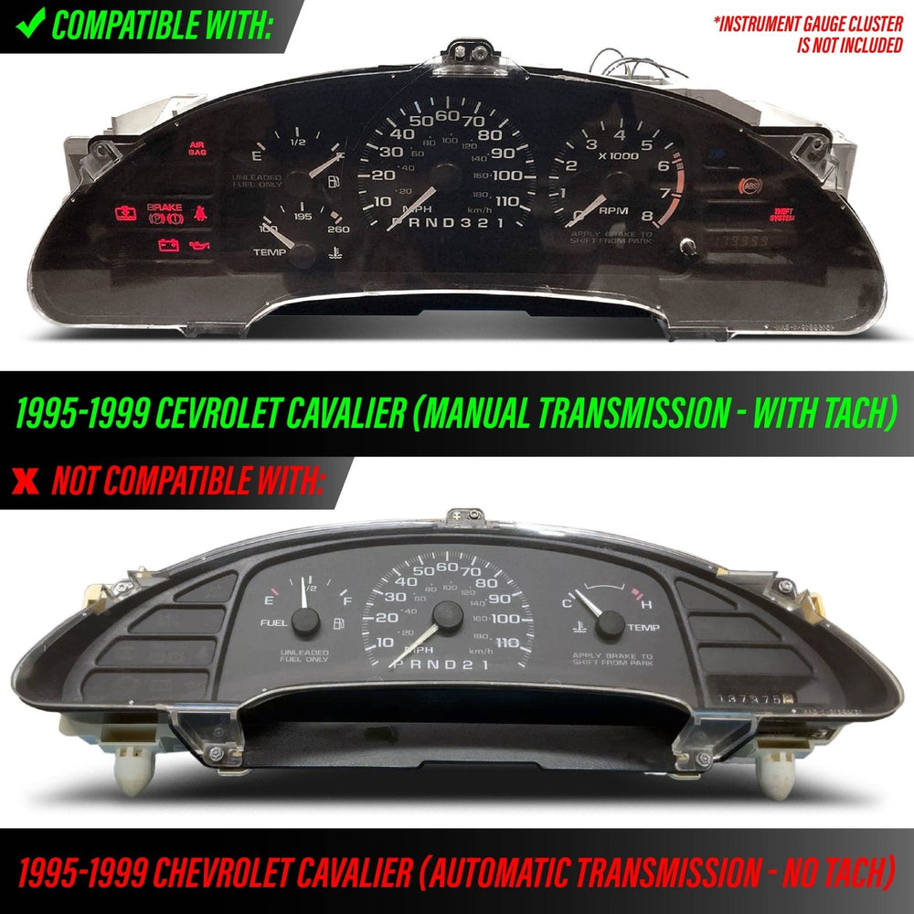 1995 - 1999 Chevy Chevrolet Cavalier with TACH/MT Cluster White Face Blue/Green Glow Gauge Face for Instrument Cluster