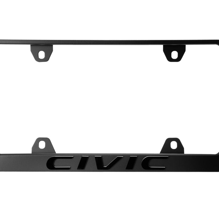 Honda Civic Stealth Black Powder Coat License Plate Frame with 3D Raised Letters