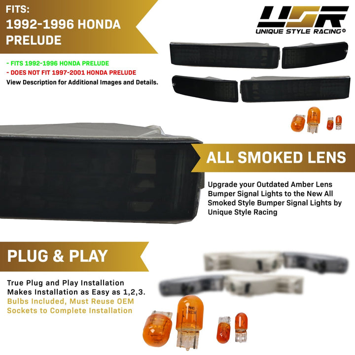 1992 - 1996 Honda Prelude Euro Crystal Clear or Smoke Front Bumper Signal Lights