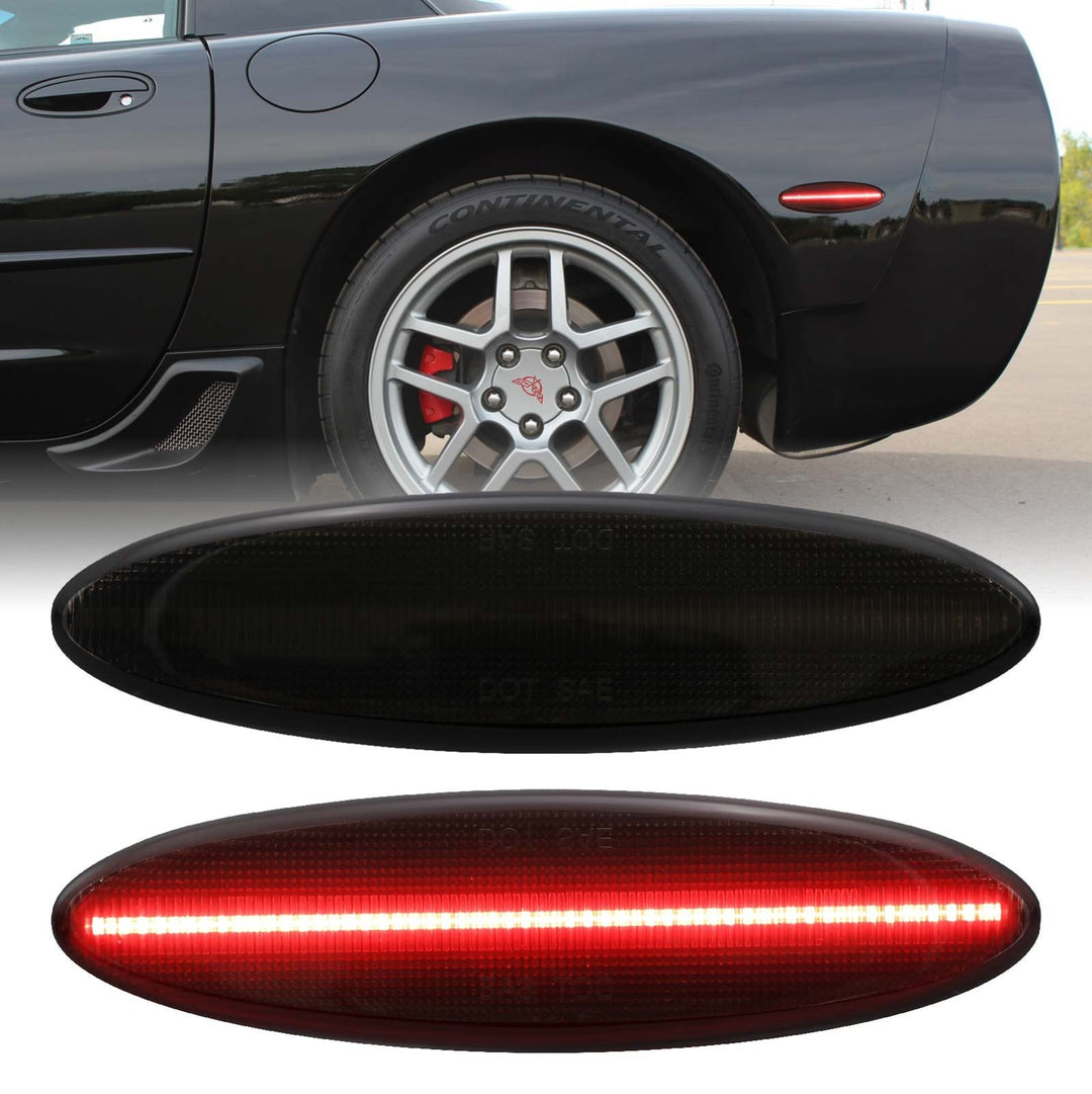 1997 - 2004 Chevy Chevrolet Corvette C5 Smoke Lens Red LED Rear Bumper Side Marker Lights