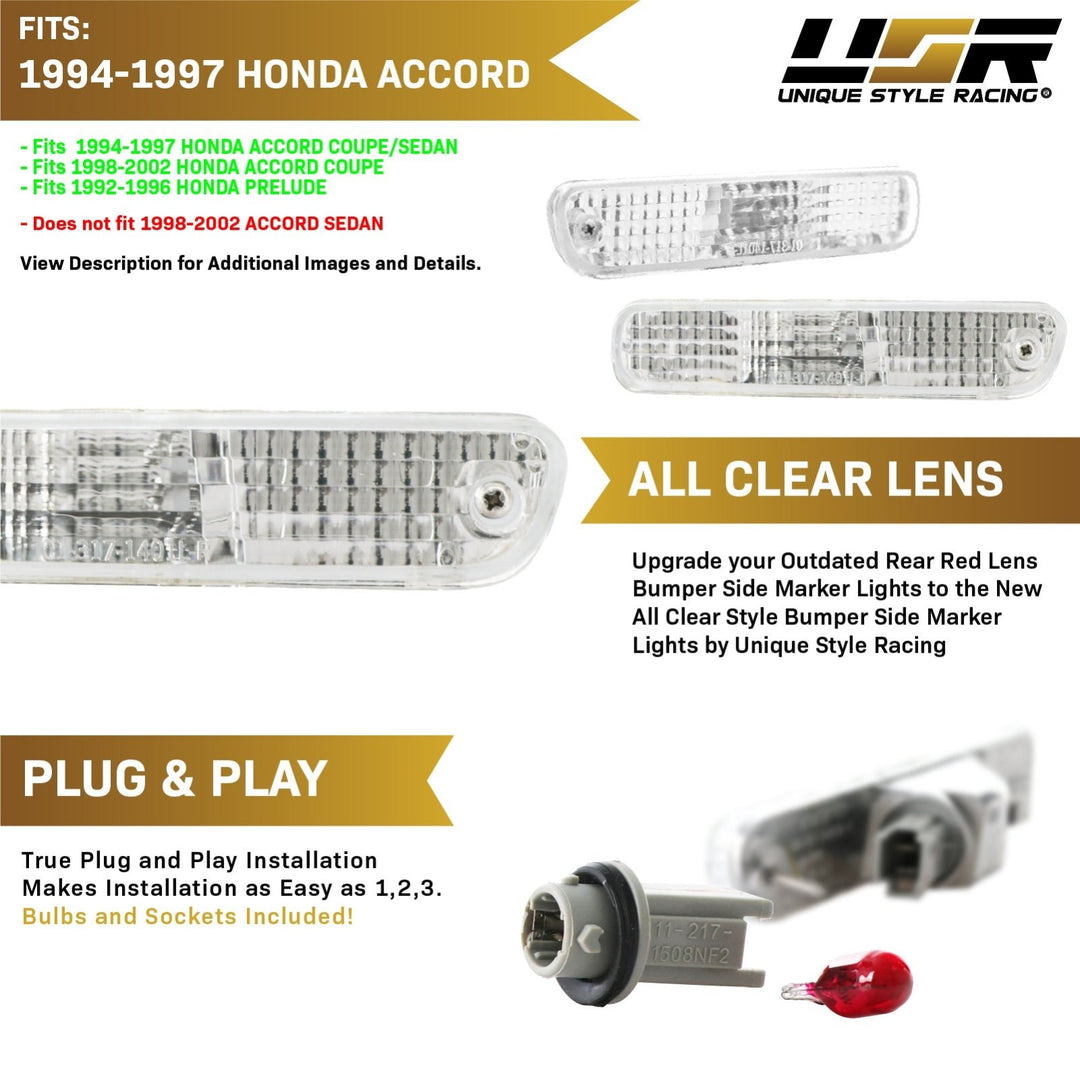 1994 - 1997 Honda Accord & Honda Prelude Clear or Smoke Rear Bumper Side Marker Lights