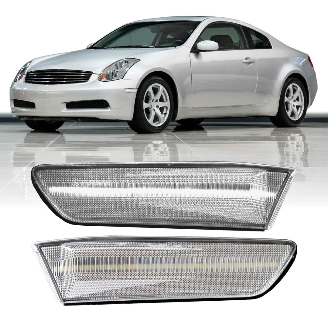 2003 - 2007 Infiniti G35 2D Coupe All Clear Lens White LED Front Bumper Side Marker Light