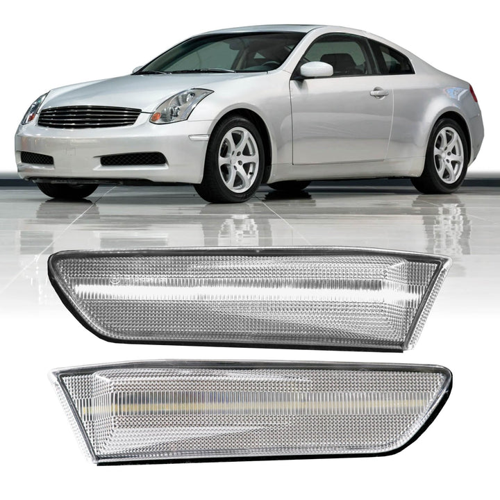 2003 - 2007 Infiniti G35 2D Coupe Clear Lens White LED Side Marker Bumper Light