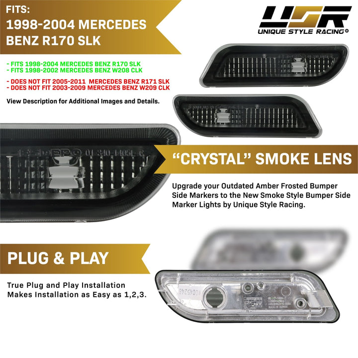 1998 - 2004 Mercedes SLK Class R170 Clear or Smoke Front Bumper Side Marker Light