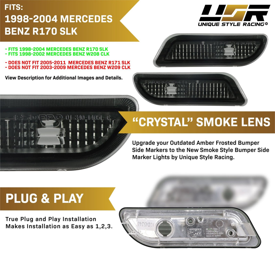 1998 - 2002 Mercedes CLK Class W208 Clear or Smoke Front Bumper Side Marker Light