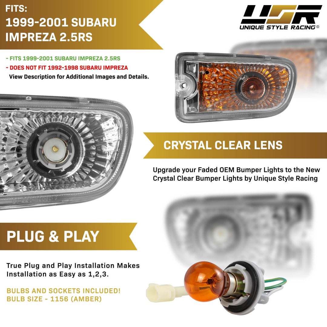 1992 - 2001 Subaru Classic Impreza 2.5RS Crystal Clear/Chrome or Crystal Smoke/Black Front Bumper Turn Signal Lights