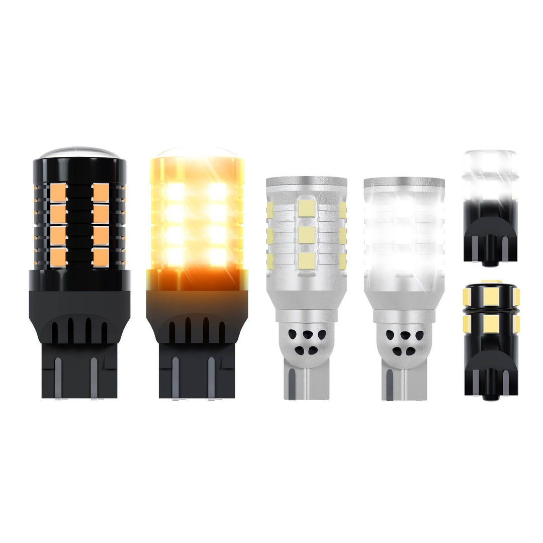 Ultra Bright Canbus LED Bulbs - 7440 / 7443 Amber Turn Signal, 921 / T15 White Reverse Backup & 194 / T10 White License Plate Bulb Set