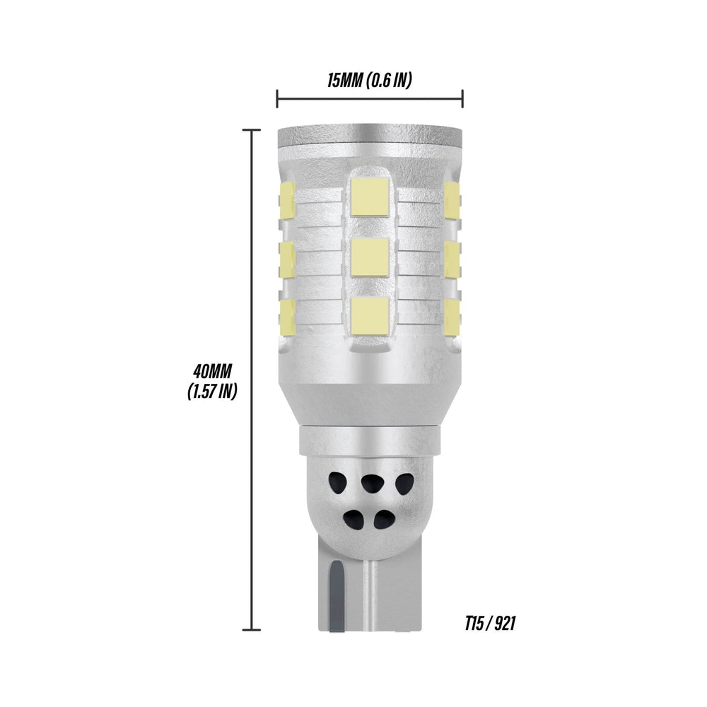 Brightest 950 Lumen T15 Base 921 Size Canbus Error Free White LED x2 Reverse Backup Light Bulbs