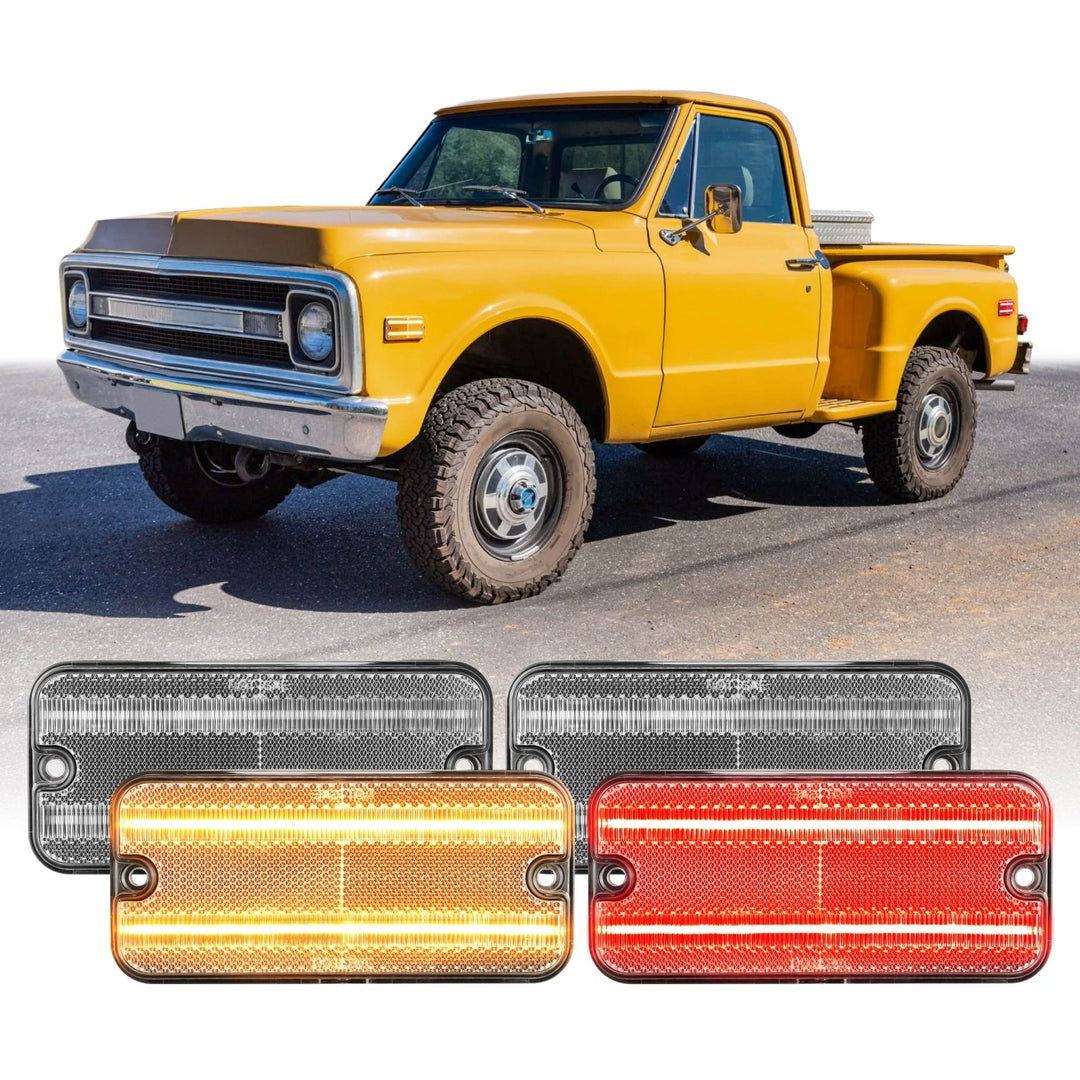 1968 - 1972 Chevrolet Chevy CK C/K Front + Rear Smoke or Clear Lens Amber & Red or White LED Corner Lights