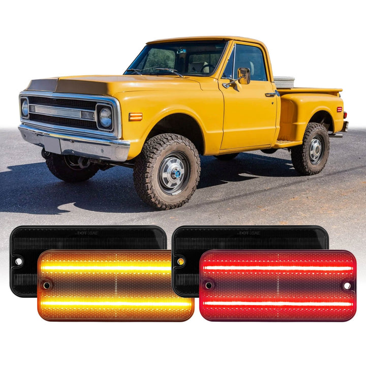 1968 - 1972 Chevrolet Chevy CK C/K Front + Rear Smoke or Clear Lens Amber & Red or White LED Corner Lights