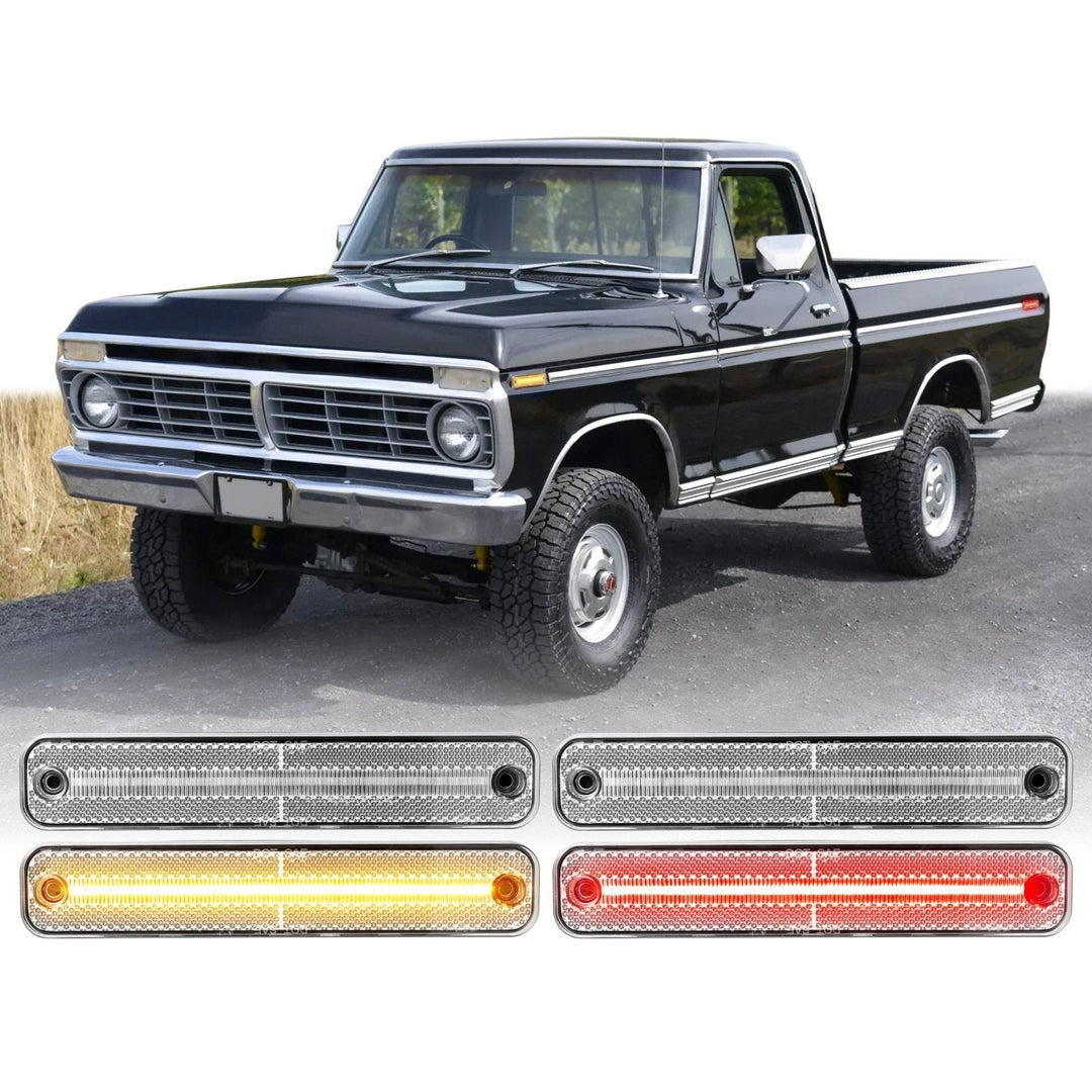 1973 - 1979 Ford F - 100 / F - 150 Pick Up Truck, Bronco SUV & Econoline Truck Front Amber & Rear Red LED Clear or Smoke Lens 4PC Corner Lights