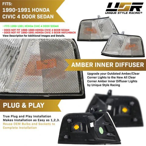 1990 - 1991 Honda Civic 4 Door Clear, Smoke or Amber Corner Light