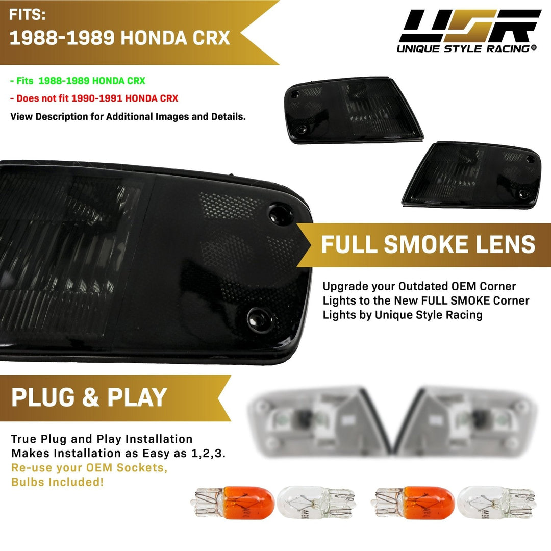 1988 - 1989 Honda CRX Clear, Smoke or Amber Front Corner Lights