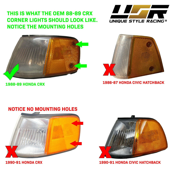 1988 - 1989 Honda CRX Clear, Smoke or Amber Front Corner Lights