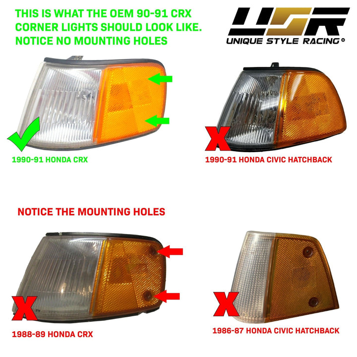 1990 - 1991 Honda CRX EF SI JDM Style Amber or Clear or Smoke Front Corner Lights