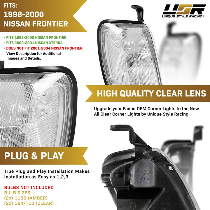 1998 - 2000 Nissan Frontier & 2000 - 2001 Xterra Clear Lens Front Corner Lights