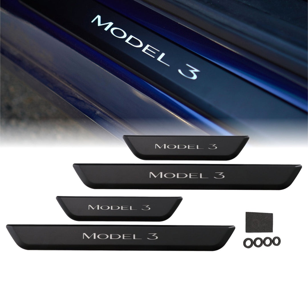 2017 - 2022 Tesla Model 3 Matte Black 4PC Magnetic Controlled White LED Door Sill