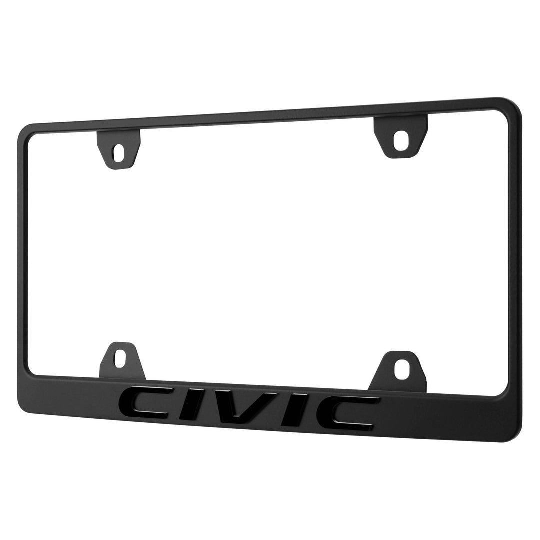 Honda Civic Stealth Black Powder Coat License Plate Frame with 3D Raised Letters