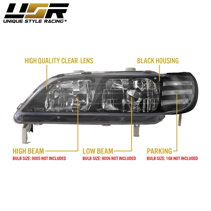 1997-1999 Acura CL JDM Black Housing Headlight W/ Clear Corner Light - Made By DEPO