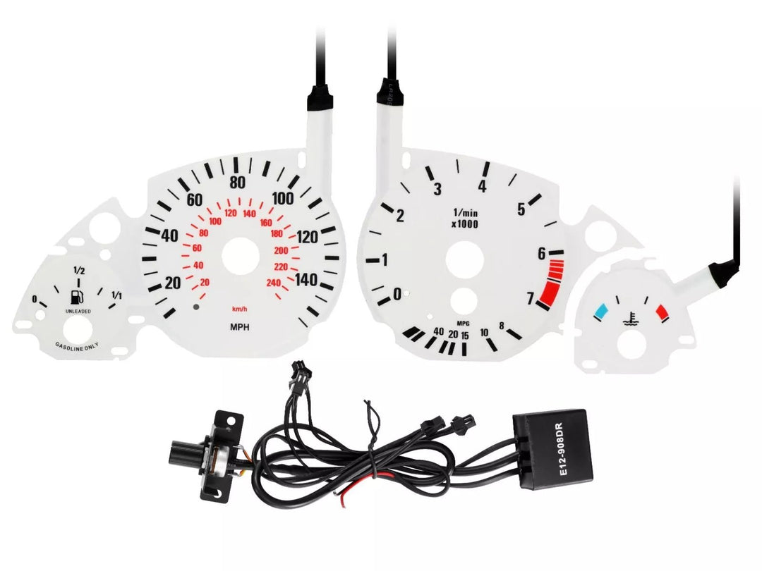 1997 - 2003 BMW E39 NON M5 5 Series & 1995 - 2001 BMW E38 7 Series & 2000 - 2006 BMW E53 X5 E92 M3 Style White Gauge Face Blue / Green Glow Overlay