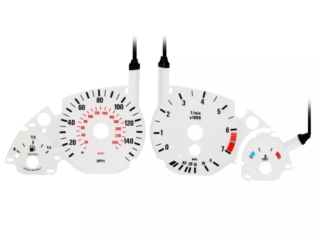 1997 - 2003 BMW E39 NON M5 5 Series & 1995 - 2001 BMW E38 7 Series & 2000 - 2006 BMW E53 X5 E92 M3 Style White Gauge Face Blue / Green Glow Overlay