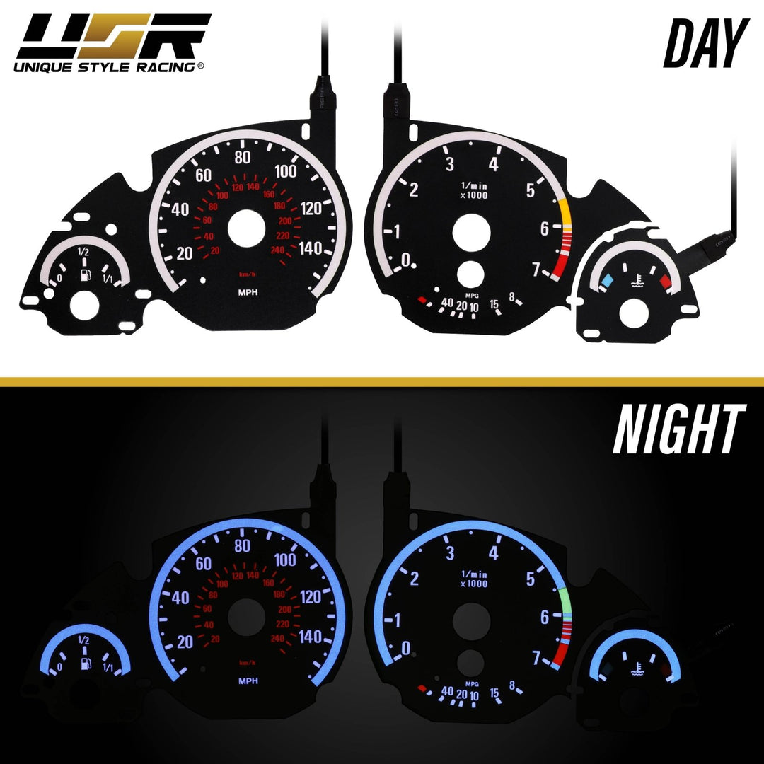 1997 - 2003 BMW E39 NON M5 5 Series & 1995 - 2001 BMW E38 7 Series & 2000 - 2006 BMW E53 X5 E92 M3 Style Black Gauge Face White Glow Overlay