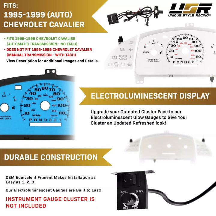 1995 - 1999 Chevrolet Chevy Cavalier White Face Blue/Green Glow Gauge Face for Instrument Cluster